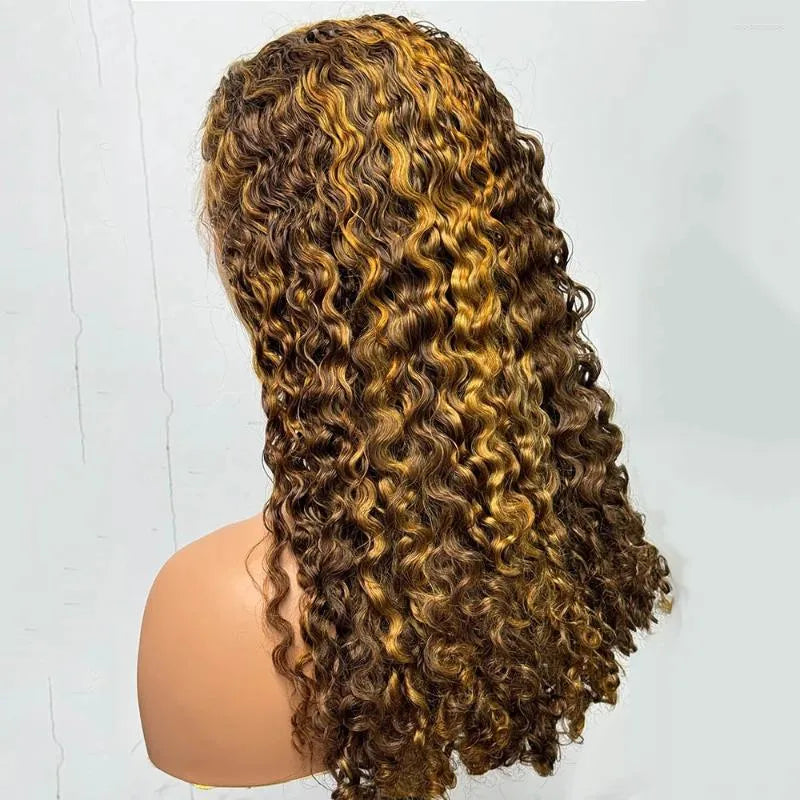 Encharm 13X4 Transparent Lace P4/27# Color Burmese Curl Wig 180% Density Human Hair