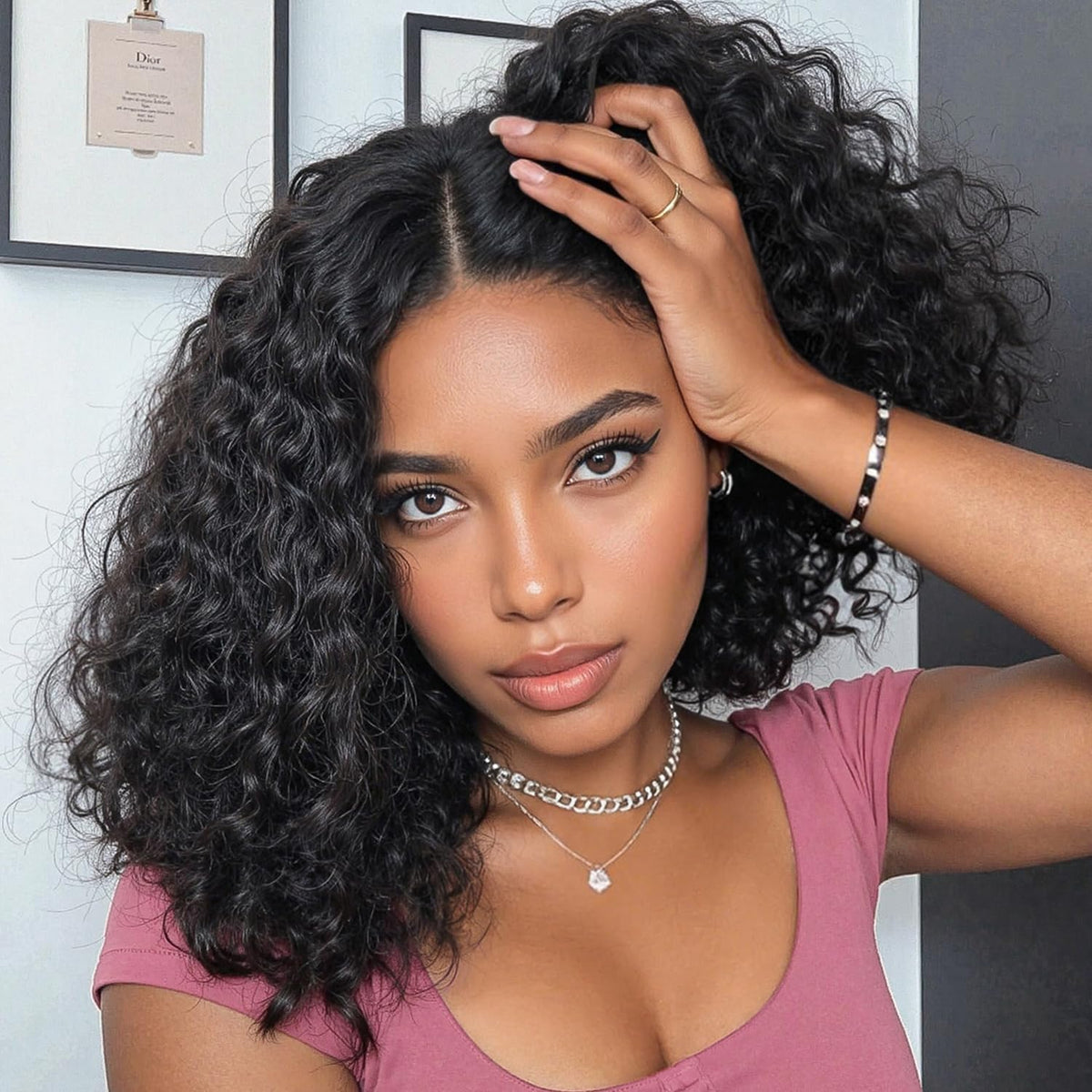 Encharm 13X4 Transparent Lace Natural Color Deep Wave Bob Wig 180% Density Human Hair