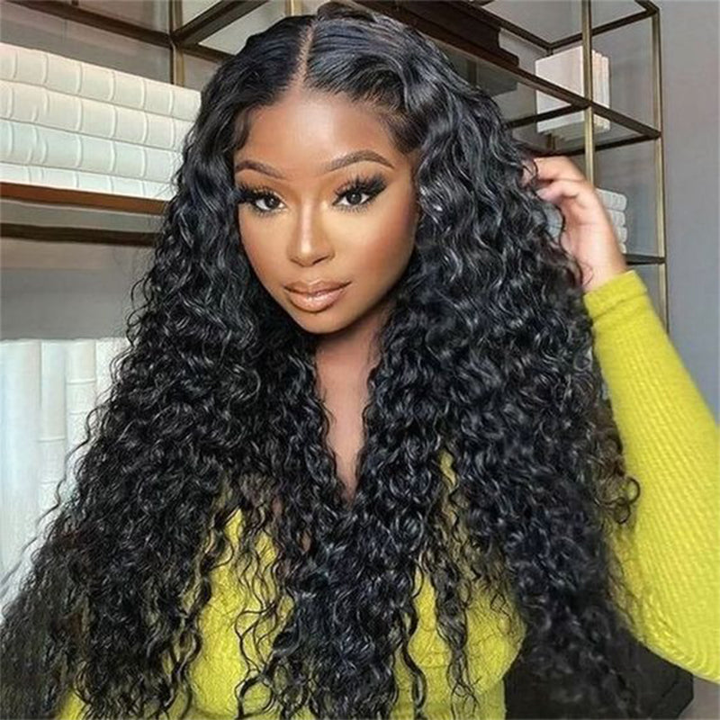 Encharm 13X4 Transparent Lace Natural Color Deep Wave Wig 180% Density Human Hair