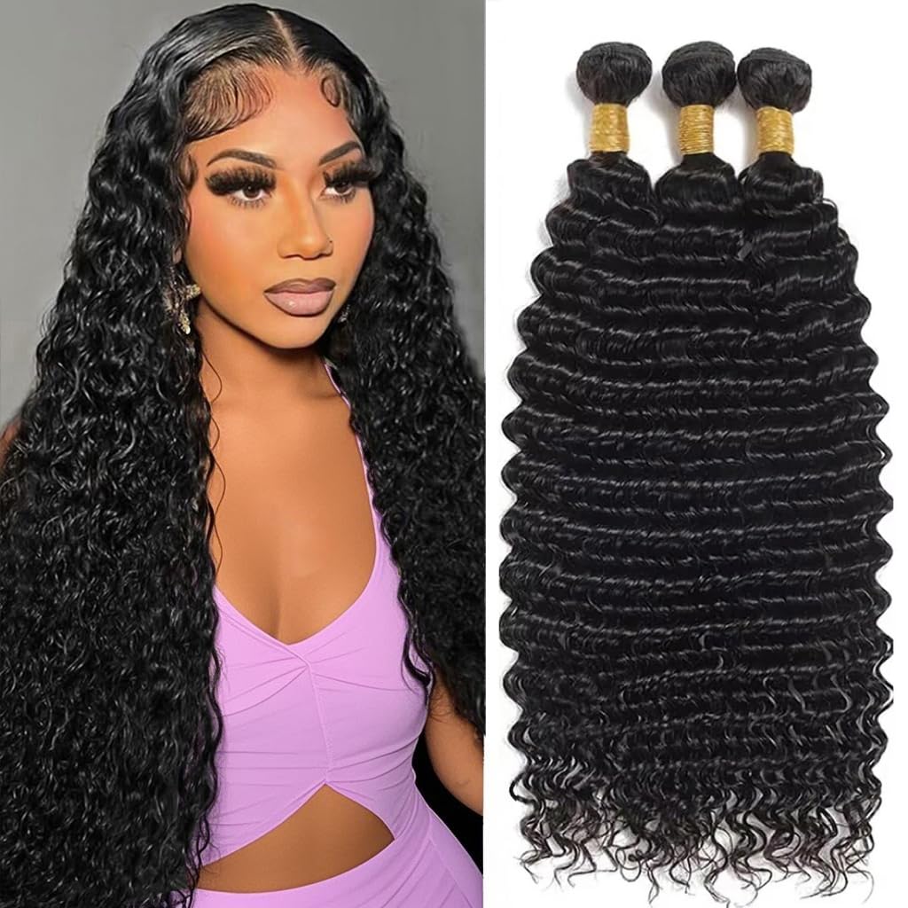 Encharm Deep Wave Bundles Human Hair Unprocessed Virgin Hair