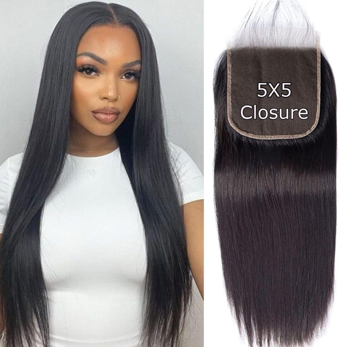 Encharm 5X5 HD Lace Frontal With Baby Hair Free Part 100% Virgin Human Hair Straight