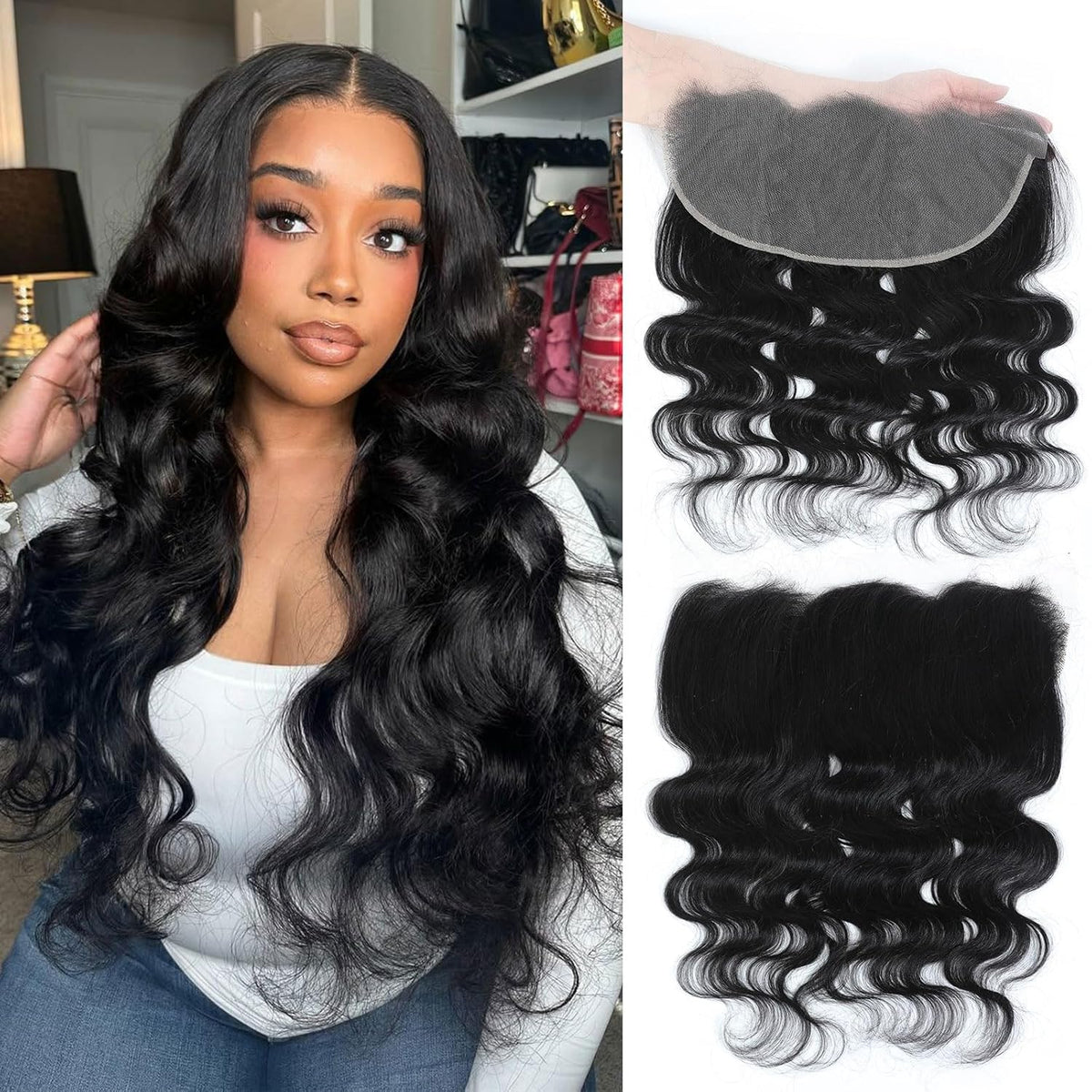 Encharm 13X6 Transparent Lace Frontal With Baby Hair Free Part 100% Virgin Human Hair Body Wave