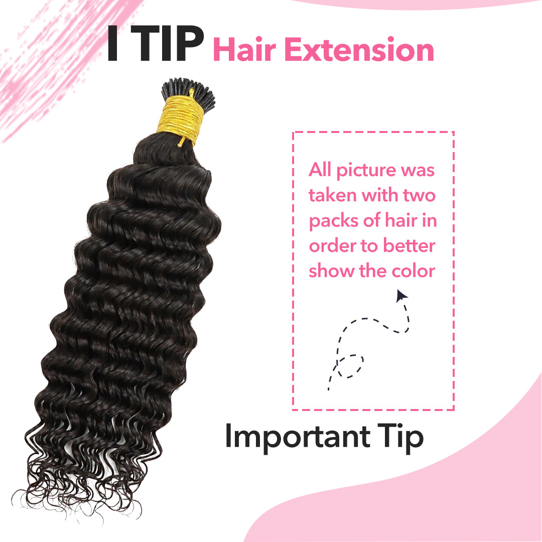 Encharm I Tip Human Hair Extensions 1B# Natural Color Deep Wave 100g /Pack