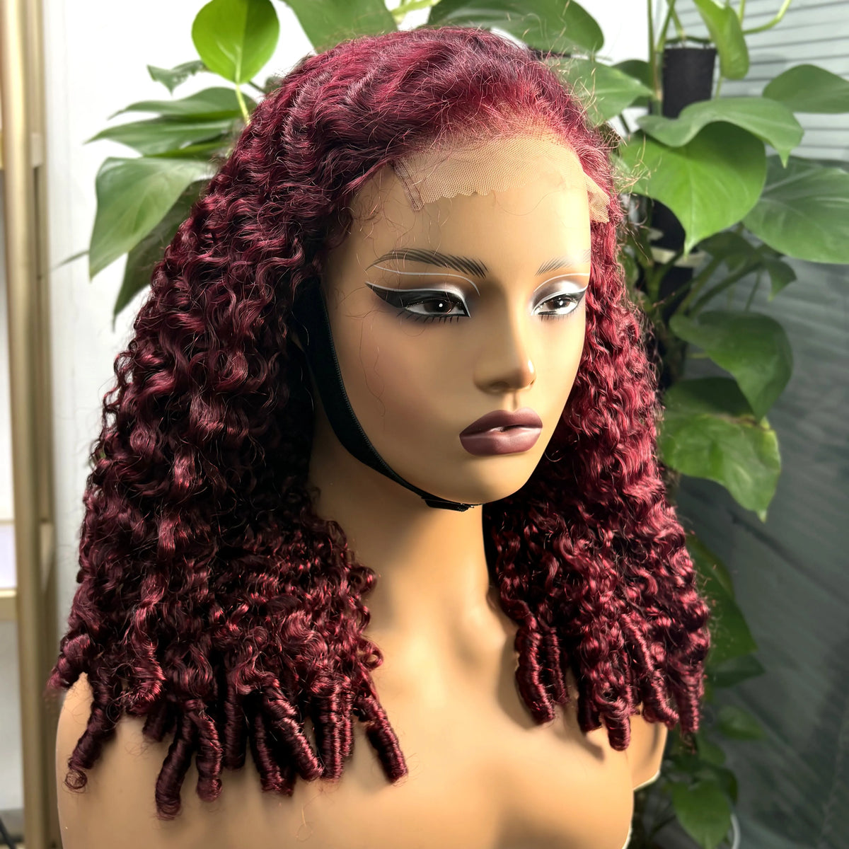 Encharm 5X5 Wear&Go 99J Burgundy Burmesse Curl Bob Wig Super Double Drawn  Human Hair