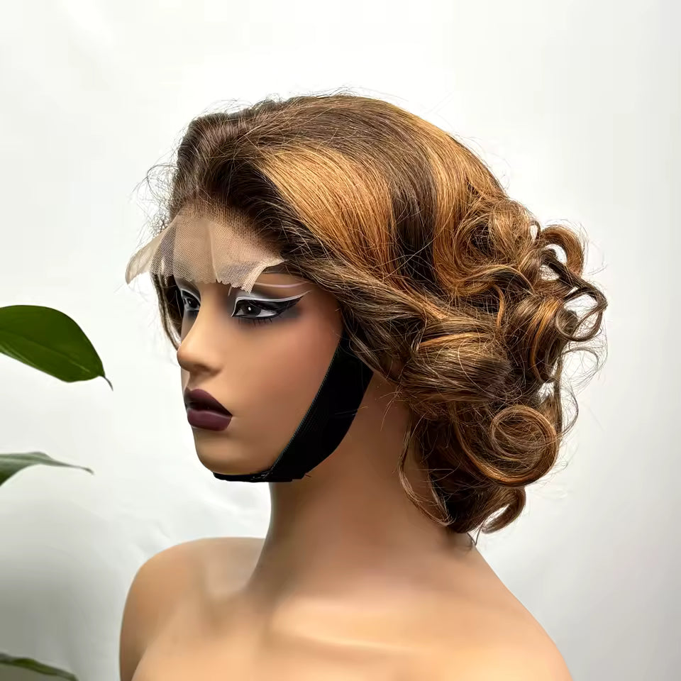 Encharm 5X5 Wear&Go P4/30# Color Burmesse Curl Bob Wig Super Double Drawn  Human Hair(副本)