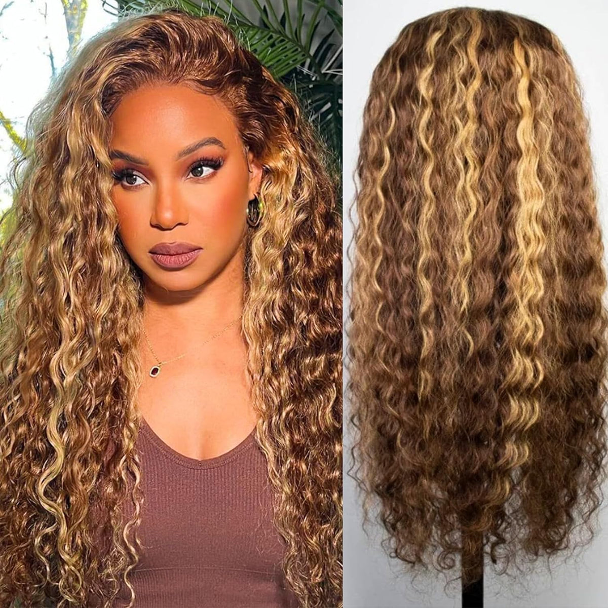 Encharm 13X4 Transparent Lace P4/27 Color Pineapple wave Wig 180% Density Human Hair