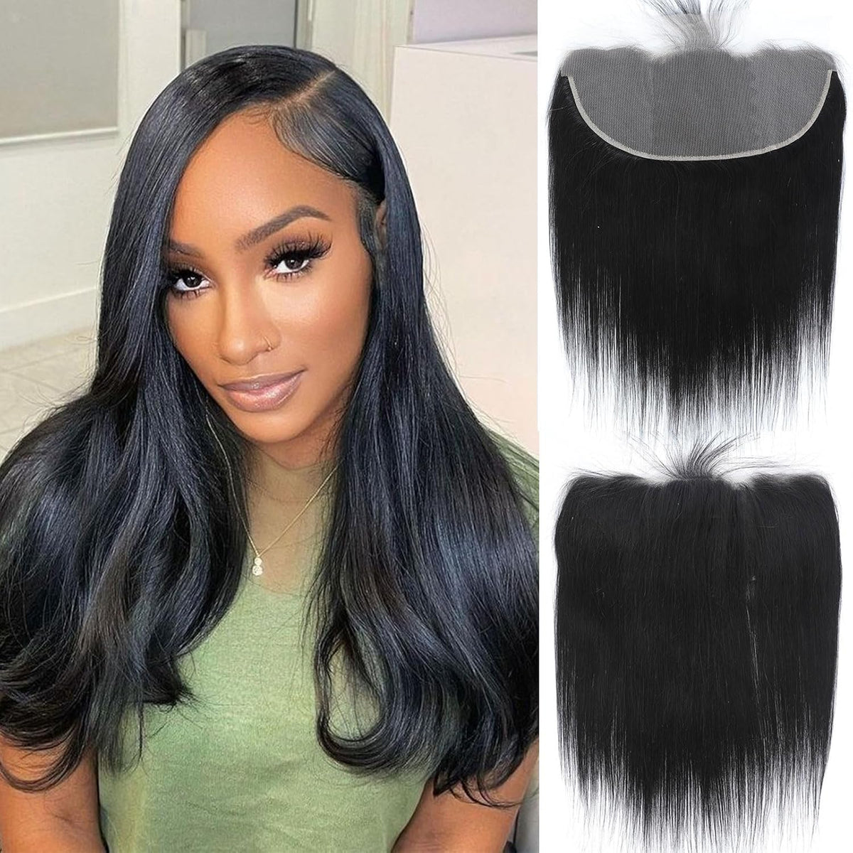 Encharm 13X6 Transparent Lace Frontal With Baby Hair Free Part 100% Virgin Human Hair Straight