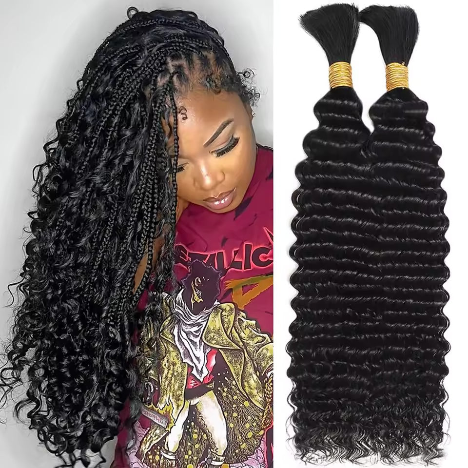 Encharm Deep Wave Human Hair Bulk Hair Extension For Boho