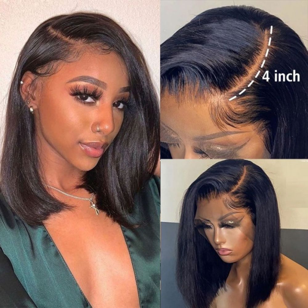 Classic Beauty 100% Human Hair Side Part Bob Wig with Wide T Lace