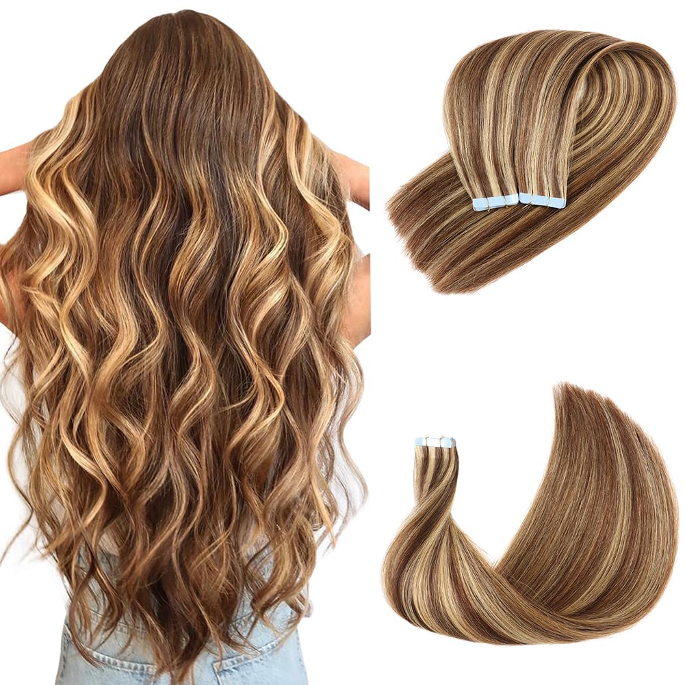 Encharm Tape Ins Straight Human Hair Extensions P4/27# Color