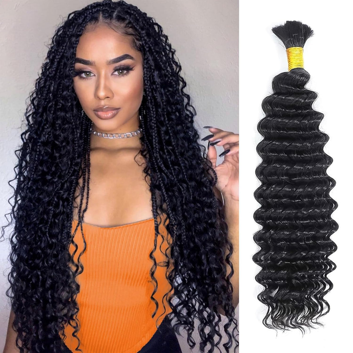 Encharm Flat Tip Human Hair Extensions 1B# Natural Color Deep Wave