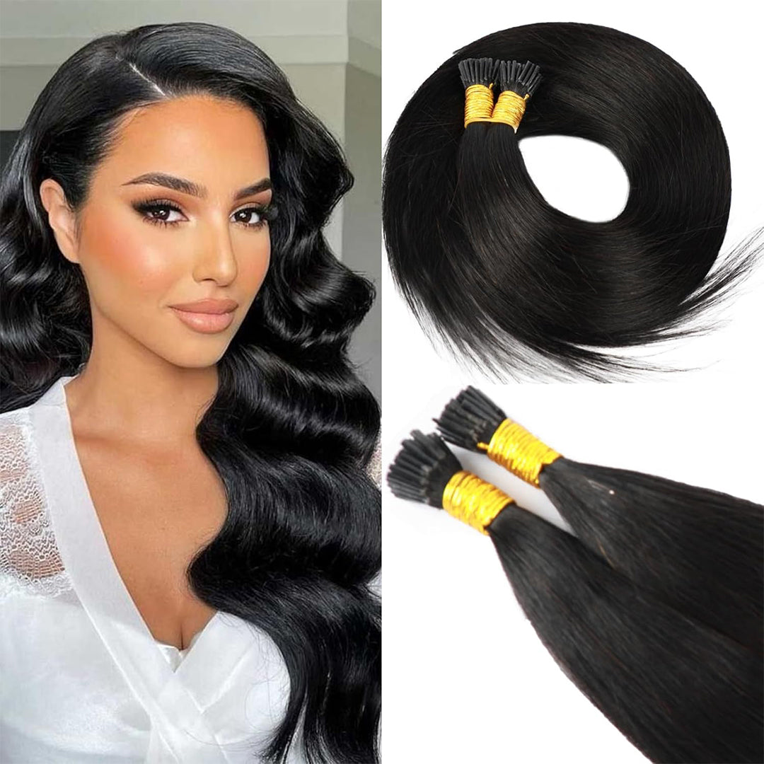 Encharm I Tip Human Hair Extensions 1B# Natural Color Straight 100g /Pack