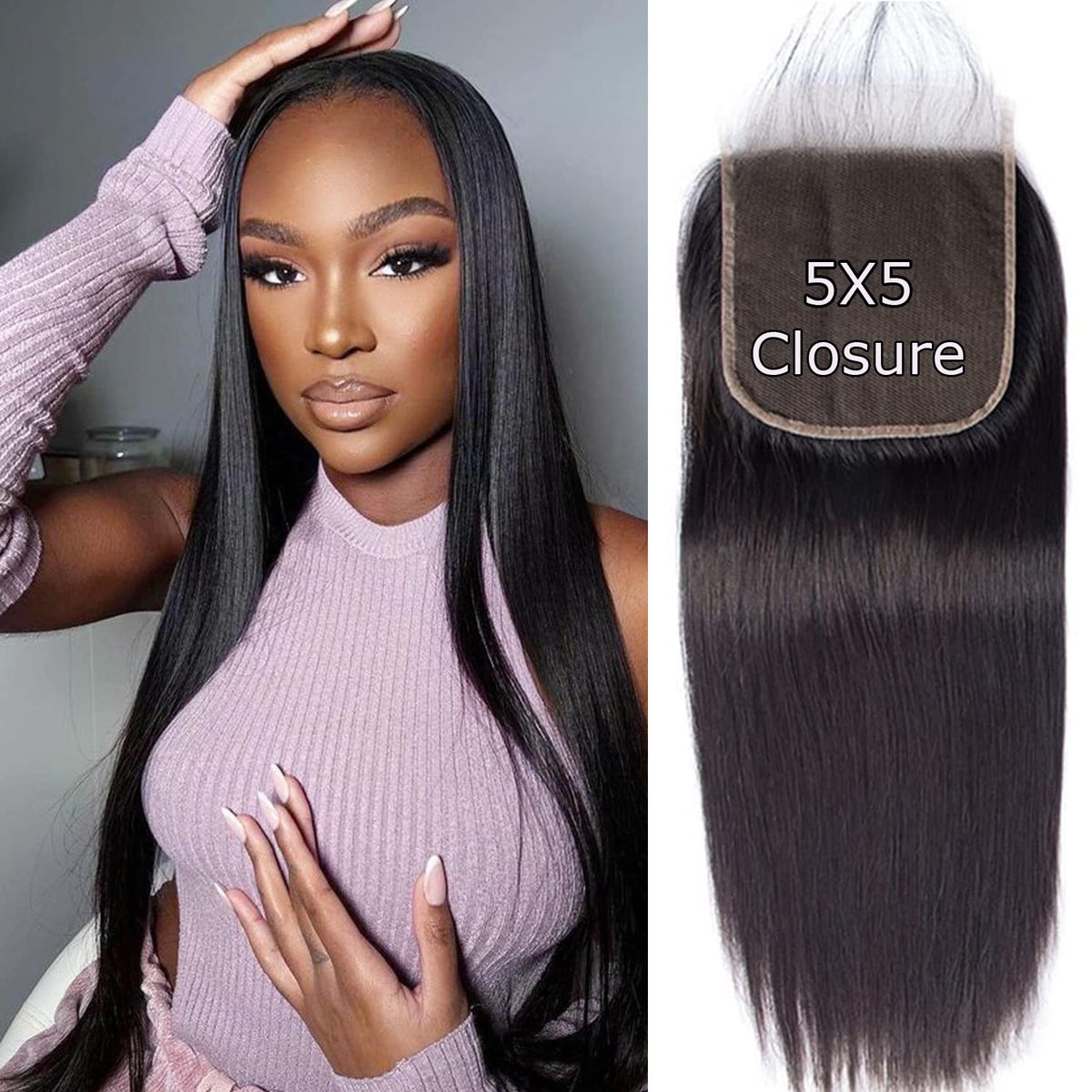 Encharm 5X5 Transparent Lace Frontal With Baby Hair Free Part 100% Virgin Human Hair Straight