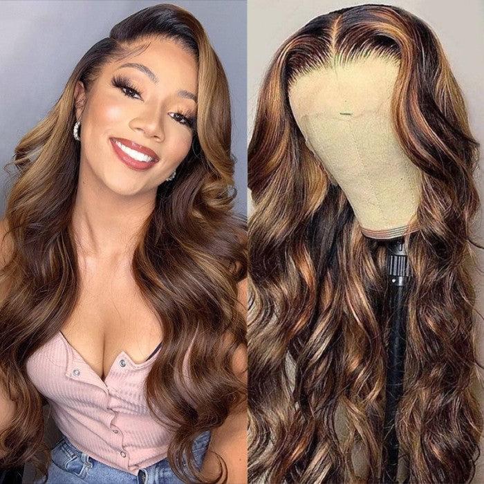 Glueless 13X4 5X5 Body Wave Piano Color Human Hair HD Lace Wig 150 Density