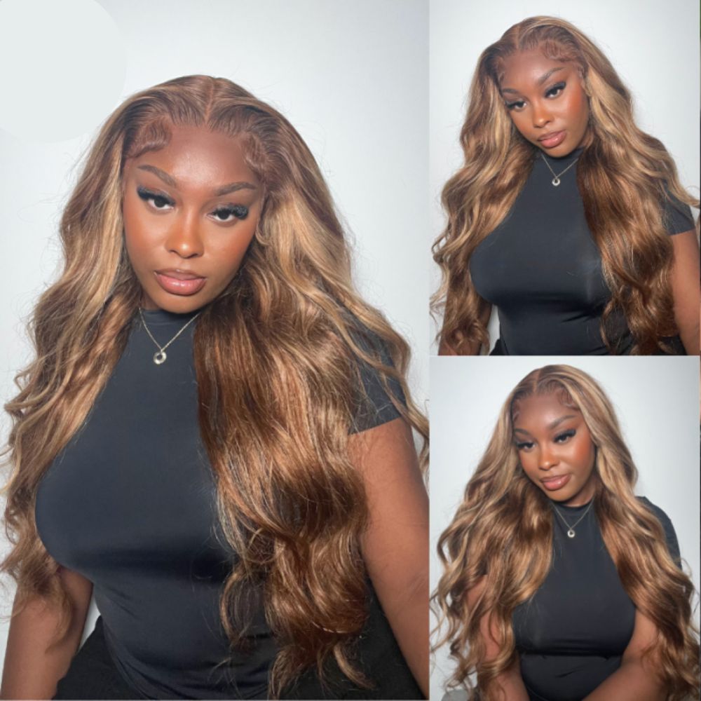 Bye-Bye Knots Wig 7x5 Glueless Lace Honey Blonde Body Wave Wig With Bleached Clean Knots 180% Density