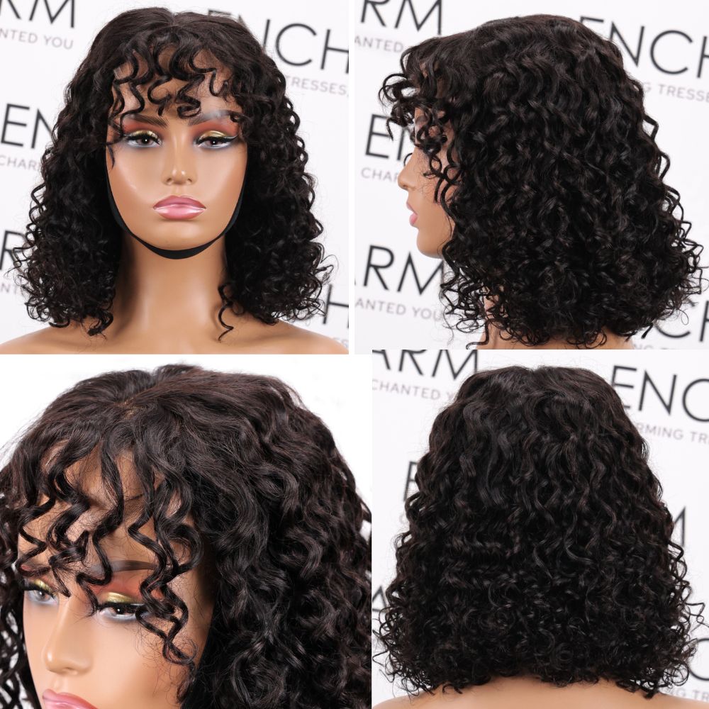 Effortless Chic Lightweight Water Wave Short Cut Lace Wig with Curly Bangs